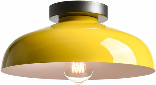 Macarons Yellow Ceiling Light Industrial Mount Fixture with 12-Inch Metal Shade for Bedroom Hallway Porch