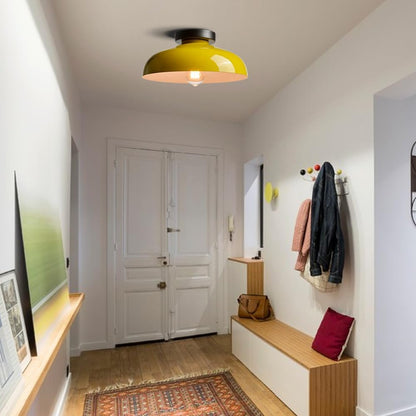 Macarons Yellow Ceiling Light Industrial Mount Fixture with 12-Inch Metal Shade for Bedroom Hallway Porch