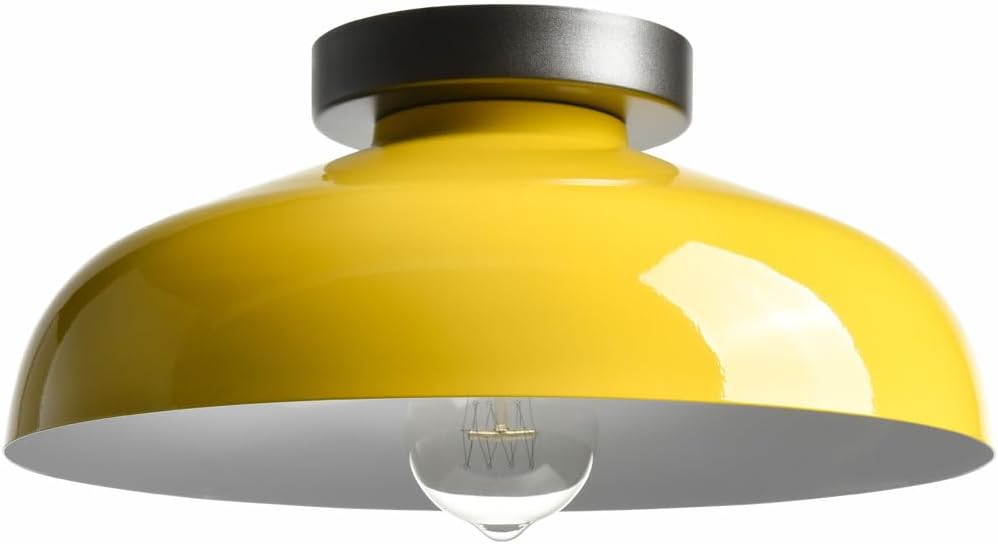 Macarons Yellow Ceiling Light Industrial Mount Fixture with 12-Inch Metal Shade for Bedroom Hallway Porch