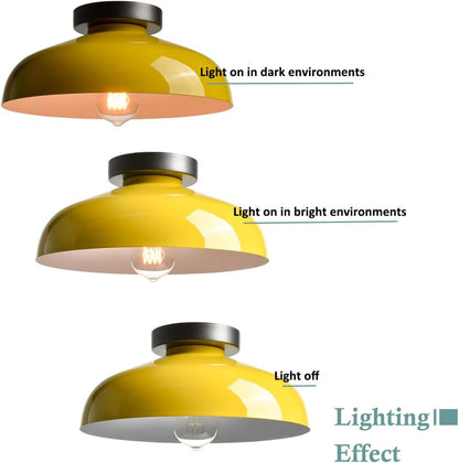 Macarons Yellow Ceiling Light Industrial Mount Fixture with 12-Inch Metal Shade for Bedroom Hallway Porch