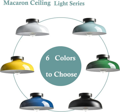 Macarons Yellow Ceiling Light Industrial Mount Fixture with 12-Inch Metal Shade for Bedroom Hallway Porch