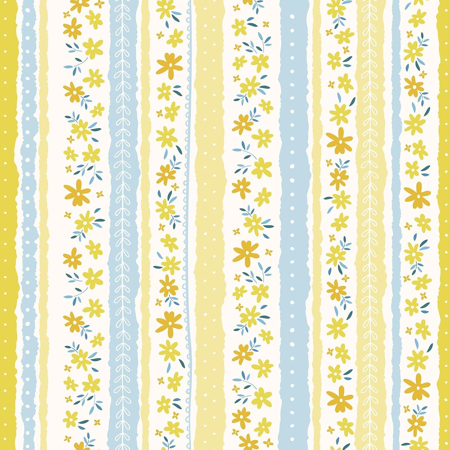 Yellow Blue Floral Stripe Wallpaper Peel and Stick Cute Small Flower Stripe Wallpaper for Bedroom Nursery Floral Leaf Contact Paper for Cabinet Self Adhesive Room Wall Covering 17.7"x157"