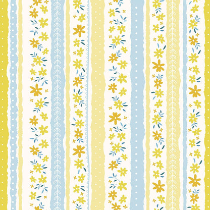 Yellow Blue Floral Stripe Wallpaper Peel and Stick Cute Small Flower Stripe Wallpaper for Bedroom Nursery Floral Leaf Contact Paper for Cabinet Self Adhesive Room Wall Covering 17.7"x157"