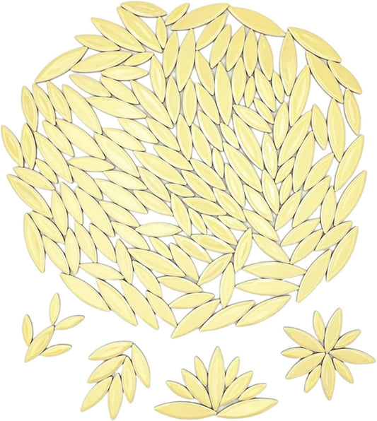 Leaf Petal Ceramic Mosaic Tiles for Crafts, 500g/1.1LB Irregular Mosaic Pieces, Petal Mosaic Tiles DIY Mosaic Making Stones for Craft Hobby Arts Wall Decoration (Light Yellow)