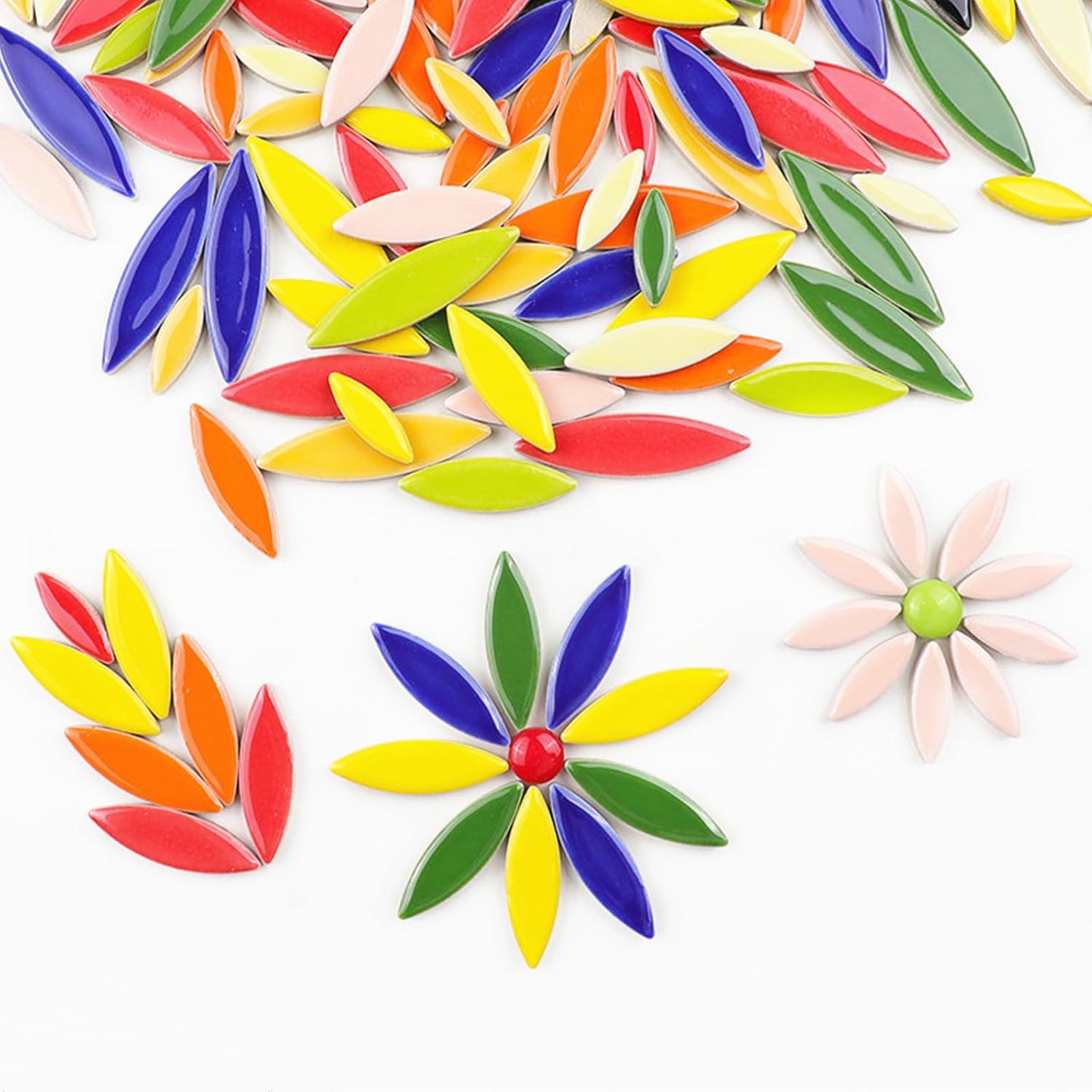 Leaf Petal Ceramic Mosaic Tiles for Crafts, 500g/1.1LB Irregular Mosaic Pieces, Petal Mosaic Tiles DIY Mosaic Making Stones for Craft Hobby Arts Wall Decoration (Light Yellow)