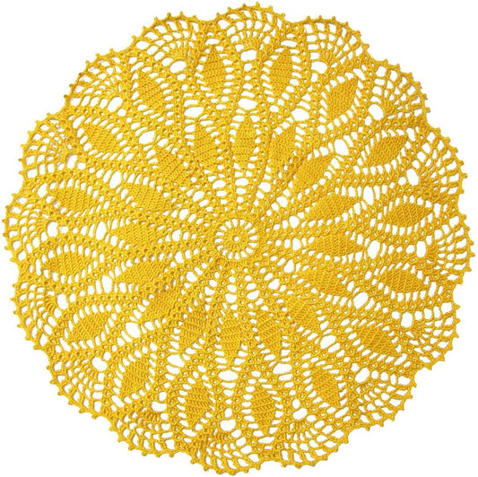Vintage Crochet Tablecloth Lace Doilies Handmade Knit Coasters Elegant Wedding Party Vase Decor Placemats (Yellow, 19.6 in to 21.6 in,Set of 1 PC)