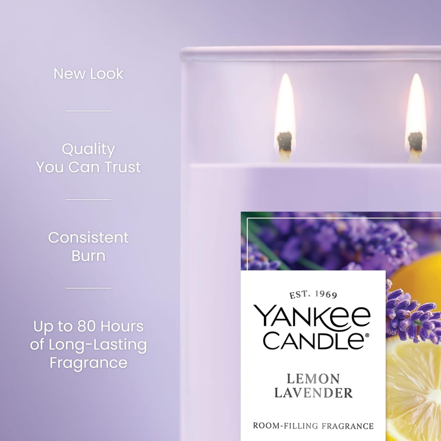 Lemon Lavender Scented Candle, 20oz Classic 2-Wick Tumbler with up to 80 Hour Burn Time