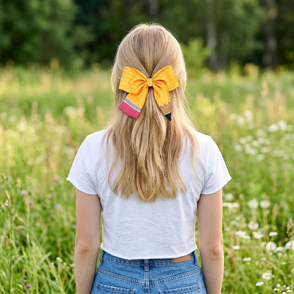 2Pcs Back to School Pencil Bow Hair Clips Headband Accessories Set | Pencil Shape, Yellow, Cute Bow Clips, Headband, Back to School, First Day, Adjustable Universal Fit, Students Teacher Gift