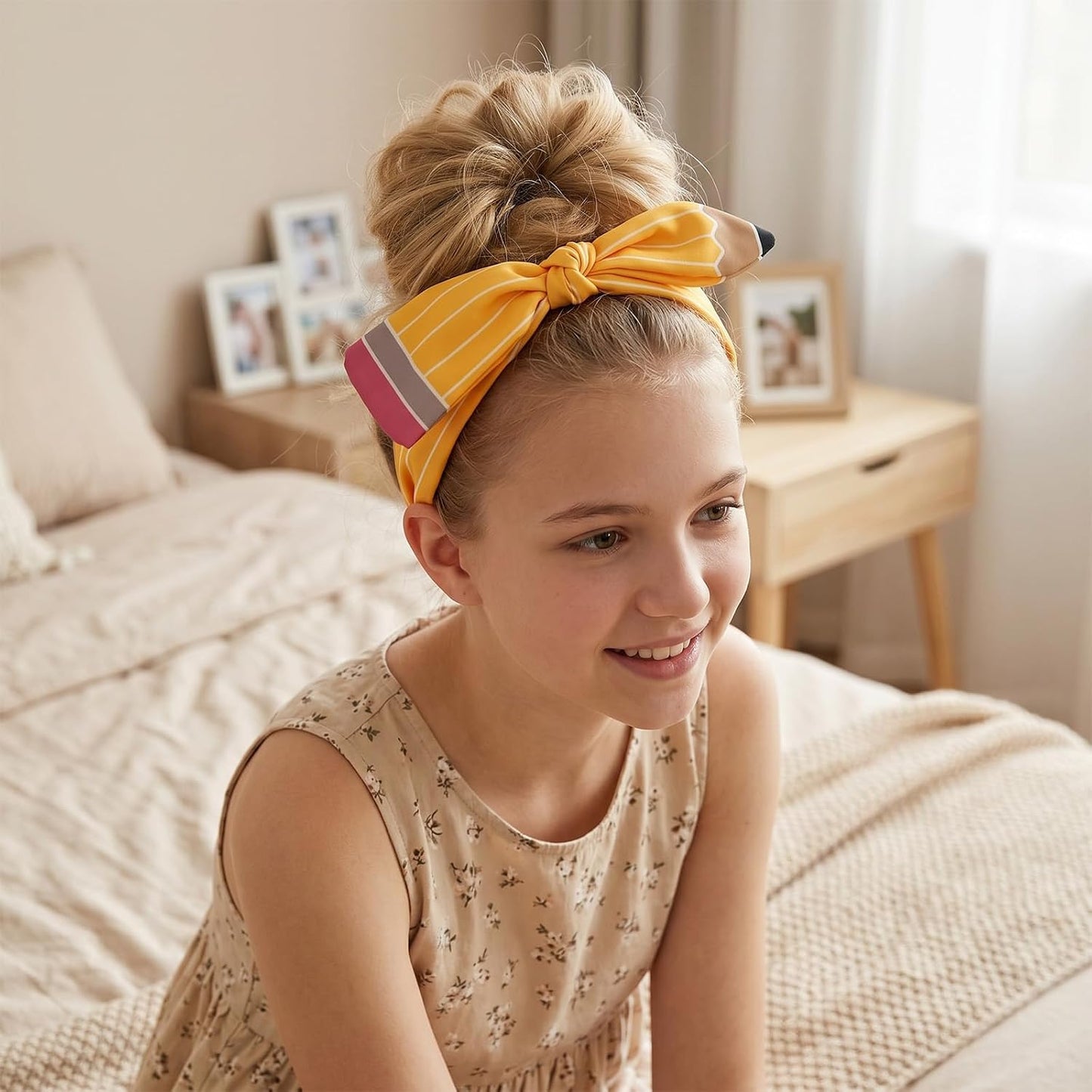 2Pcs Back to School Pencil Bow Hair Clips Headband Accessories Set | Pencil Shape, Yellow, Cute Bow Clips, Headband, Back to School, First Day, Adjustable Universal Fit, Students Teacher Gift