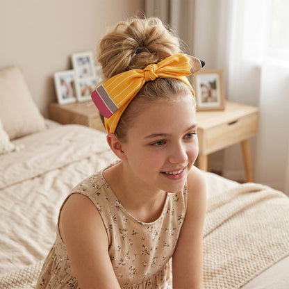 2Pcs Back to School Pencil Bow Hair Clips Headband Accessories Set | Pencil Shape, Yellow, Cute Bow Clips, Headband, Back to School, First Day, Adjustable Universal Fit, Students Teacher Gift