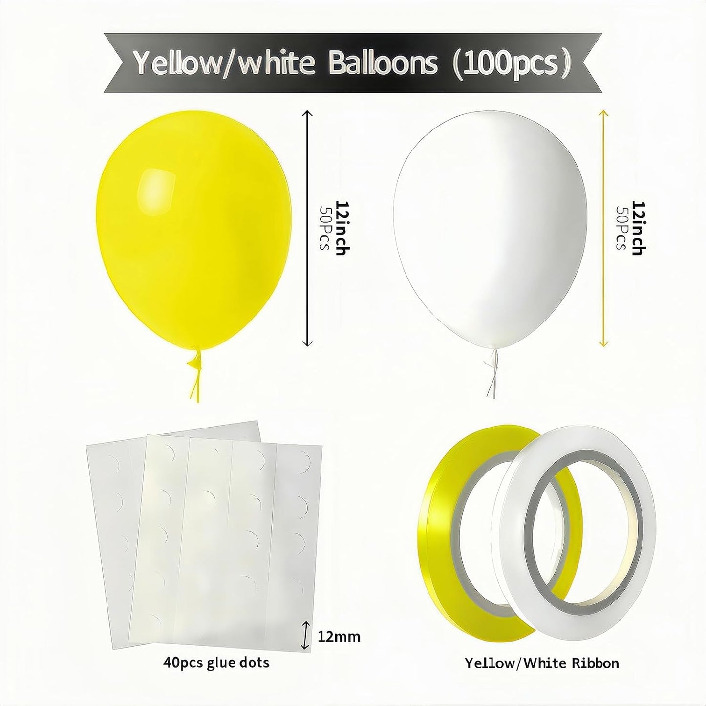 Yellow and White Balloons 100 Pack 12 Inch White Yellow Extra Thick Latex Party Balloons for Birthday Wedding Gender Reveal Baby Shower Easter Anniversary Party Decoration