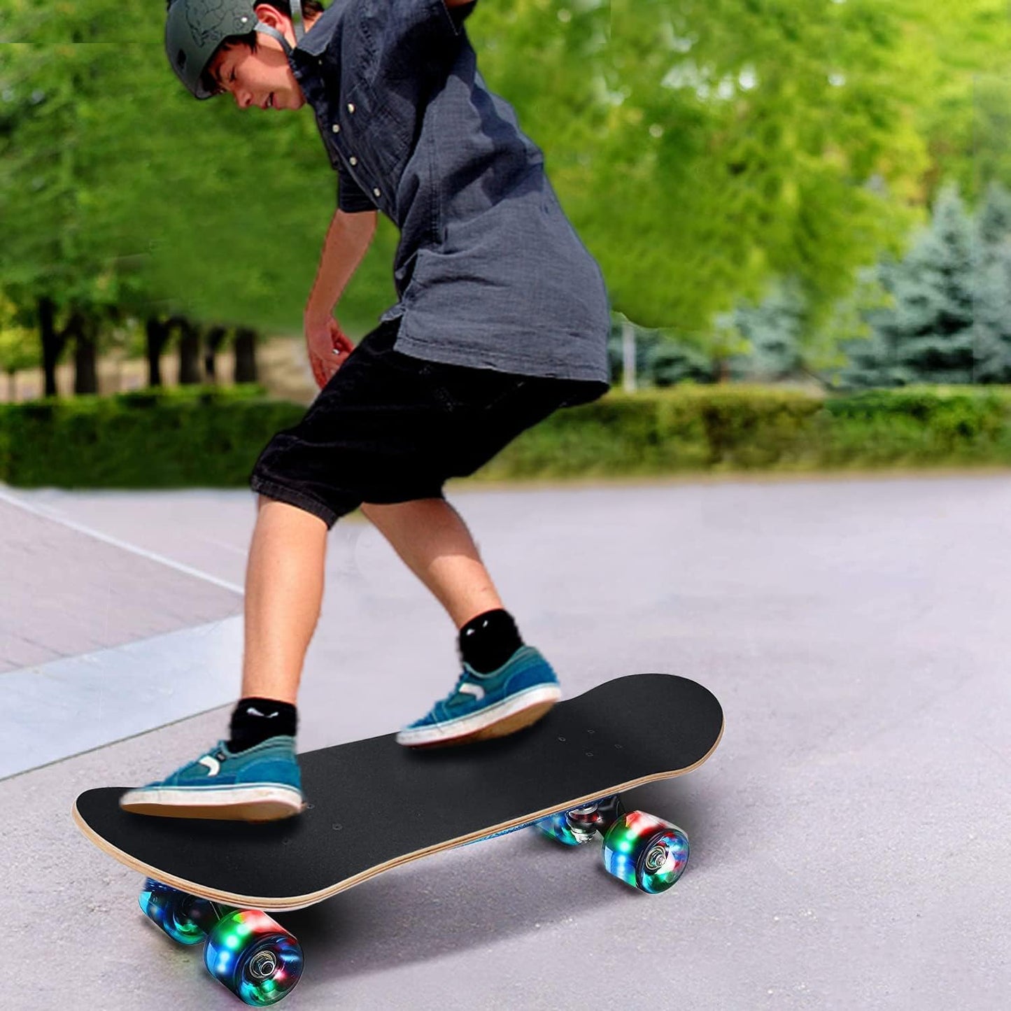 Skateboards with Colorful Flashing Wheels for Beginners,Kids,Teens,Adults, Complete Standard Skate Boards 9 Layer Canadian Maple Deck Concave Skateboard