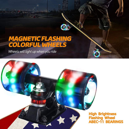 Skateboards with Colorful Flashing Wheels for Beginners,Kids,Teens,Adults, Complete Standard Skate Boards 9 Layer Canadian Maple Deck Concave Skateboard