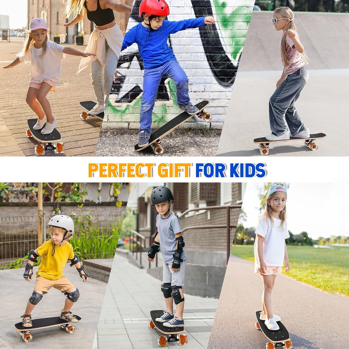 Skateboards with Colorful Flashing Wheels for Beginners,Kids,Teens,Adults, Complete Standard Skate Boards 9 Layer Canadian Maple Deck Concave Skateboard