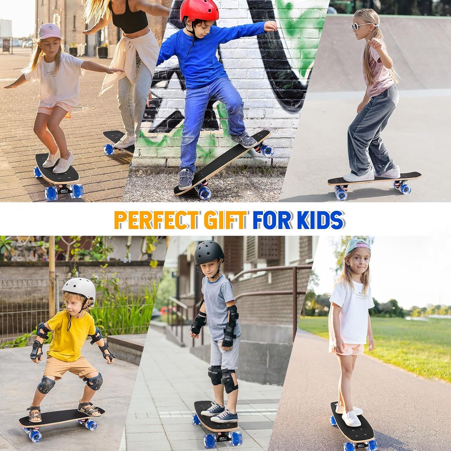 Skateboards with Colorful Flashing Wheels for Beginners,Kids,Teens,Adults, Complete Standard Skate Boards 9 Layer Canadian Maple Deck Concave Skateboard