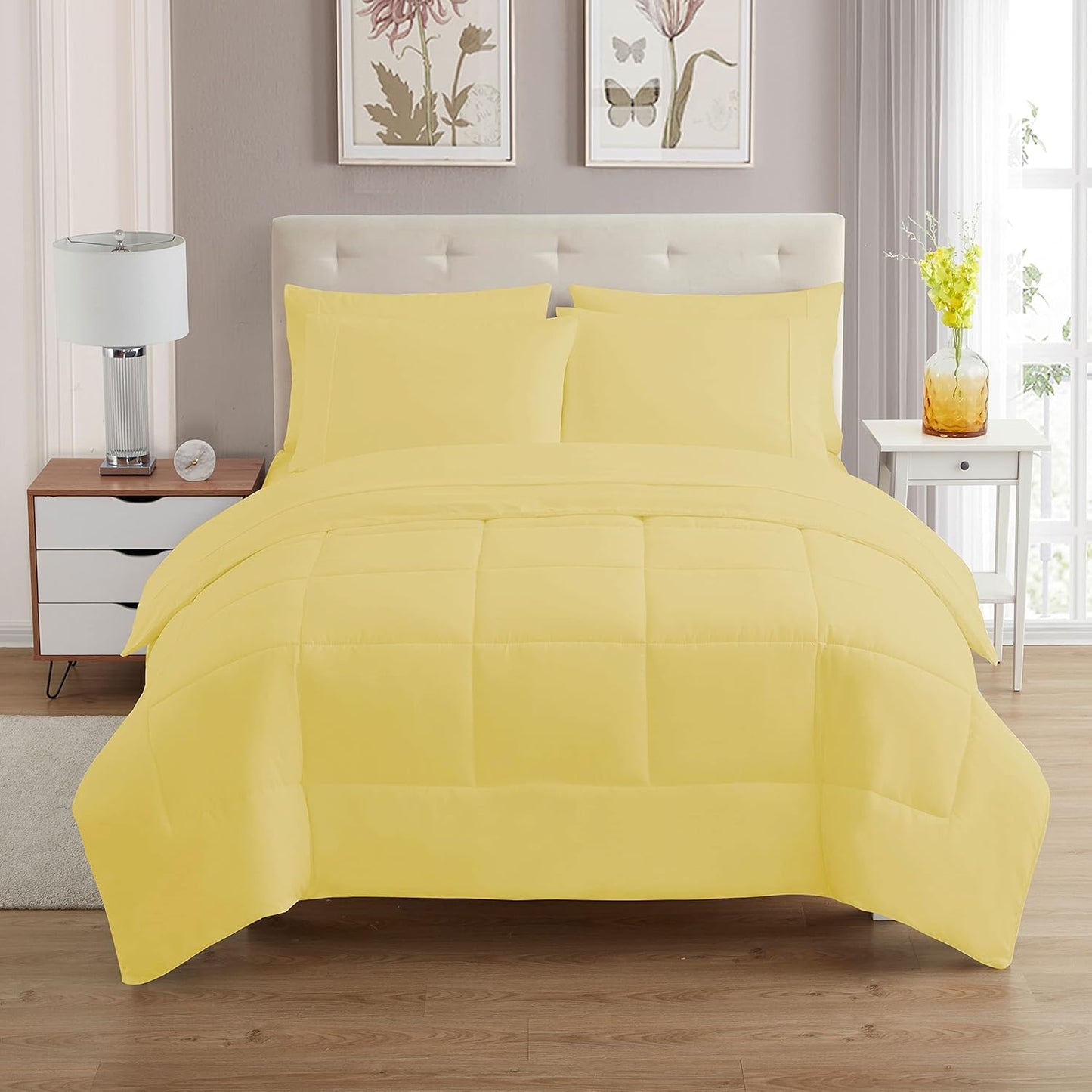 King Size Comforter Set with Sheets - 7-Piece Bedding Collection - 1 Comforter, 1 Fitted Sheet, 1 Flat, 4 Pillowcases - Deep Pocket - Soft & Breathable Premium Quality - Ideal for All Seasons, Yellow