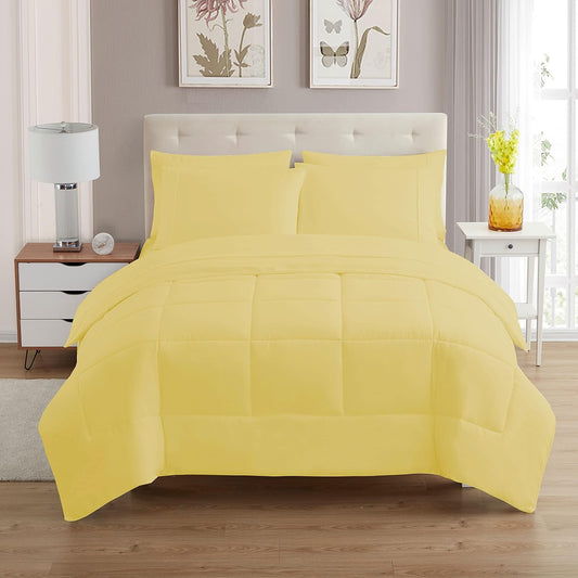 King Size Comforter Set with Sheets - 7-Piece Bedding Collection - 1 Comforter, 1 Fitted Sheet, 1 Flat, 4 Pillowcases - Deep Pocket - Soft & Breathable Premium Quality - Ideal for All Seasons, Yellow