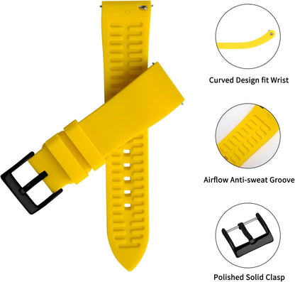 Silicone Watch Band for Men - Yellow Quick Release Watch Band for Women Soft - Waterproof Smart Watch Bracelet Clasp - Correa de Silicona para Reloj Replacement - 18mm 19mm 20mm 21mm 22mm 24mm
