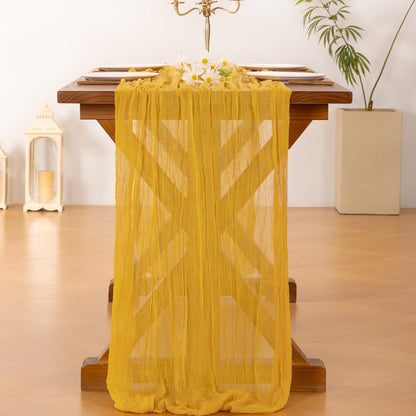 2pcs Gold Yellow Summer Cheesecloth Table Runner Boho Rustic Gauze 120 inch 10FT Cheese Cloth Sheer Runner for Wedding Party Baby Shower Birthday Home Decor Holiday Decorations