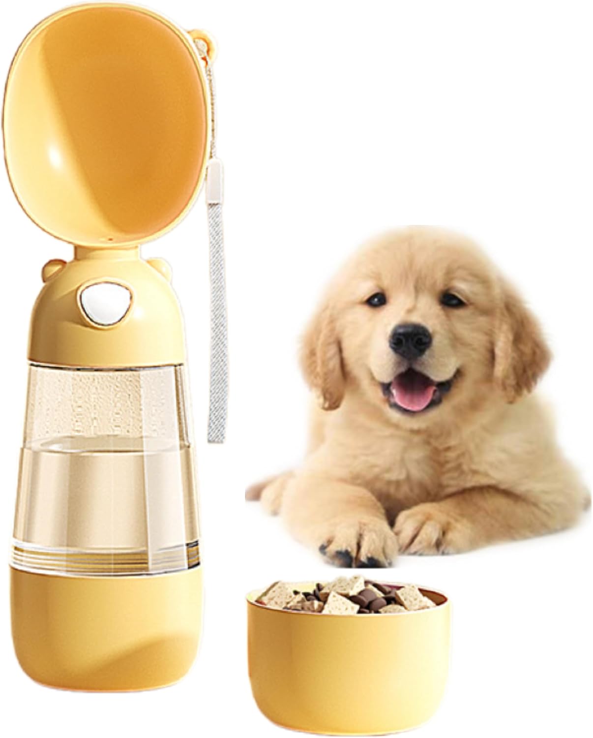 Outdoor Dog Water Bottle Dispenser with Food Container - Leak Proof, 400ml for Small, Large Dogs