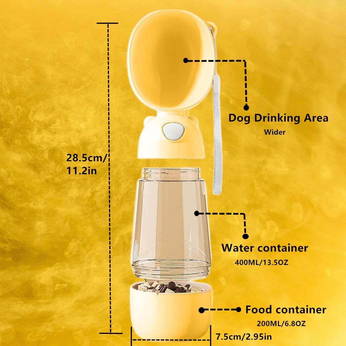 Outdoor Dog Water Bottle Dispenser with Food Container - Leak Proof, 400ml for Small, Large Dogs