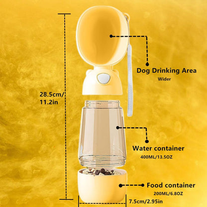 Outdoor Dog Water Bottle Dispenser with Food Container - Leak Proof, 400ml for Small, Large Dogs