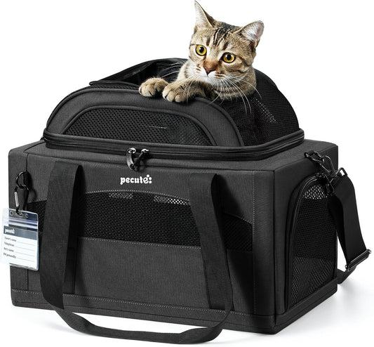 Expandable Airline Approved Pet Carrier for Cats & Dogs, Light Gray | Fits pets under 11 lbs, Under-seat airline approved, Anti-scratch mesh, Safety leash & locking zippers, Leakproof pee pad