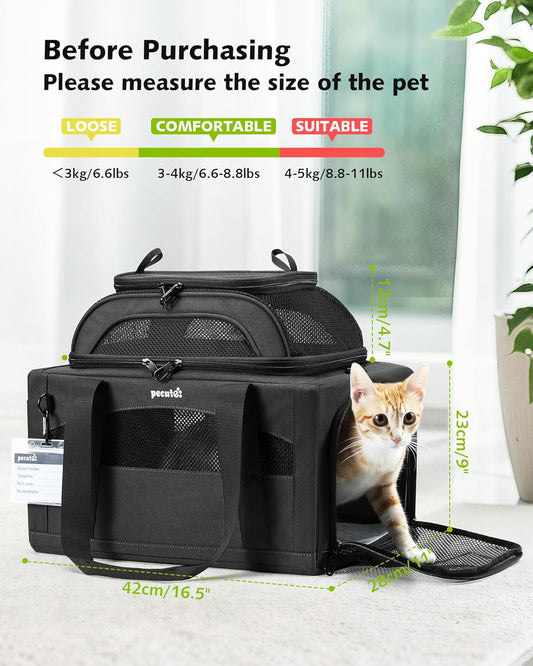 Expandable Airline Approved Pet Carrier for Cats & Dogs, Light Gray | Fits pets under 11 lbs, Under-seat airline approved, Anti-scratch mesh, Safety leash & locking zippers, Leakproof pee pad