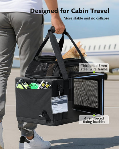 Expandable Airline Approved Pet Carrier for Cats & Dogs, Light Gray | Fits pets under 11 lbs, Under-seat airline approved, Anti-scratch mesh, Safety leash & locking zippers, Leakproof pee pad