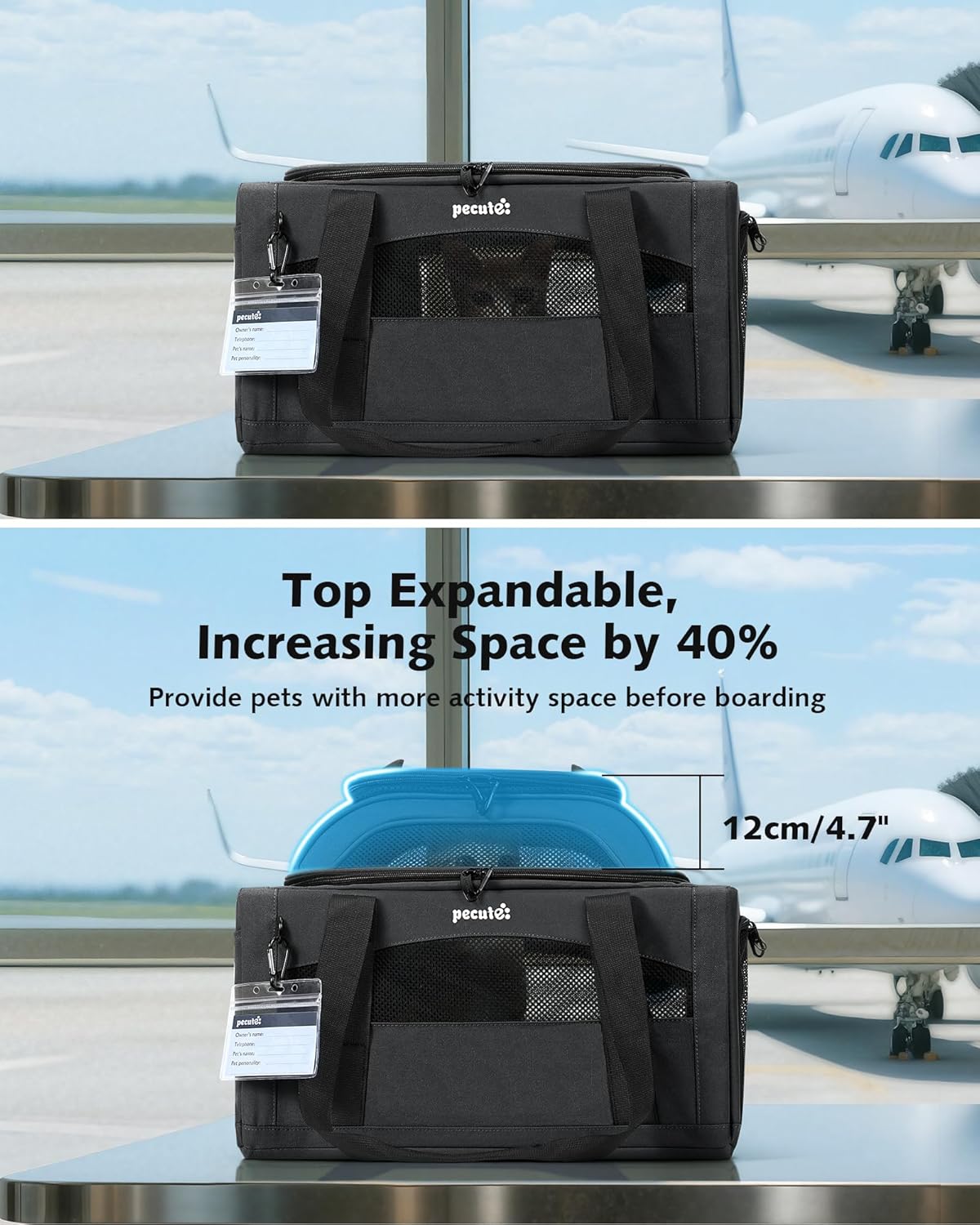 Expandable Airline Approved Pet Carrier for Cats & Dogs, Light Gray | Fits pets under 11 lbs, Under-seat airline approved, Anti-scratch mesh, Safety leash & locking zippers, Leakproof pee pad