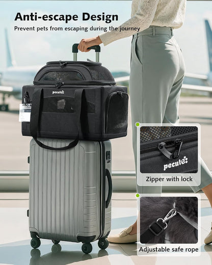 Expandable Airline Approved Pet Carrier for Cats & Dogs, Light Gray | Fits pets under 11 lbs, Under-seat airline approved, Anti-scratch mesh, Safety leash & locking zippers, Leakproof pee pad