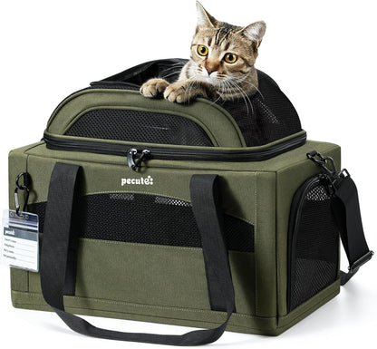 Expandable Airline Approved Pet Carrier for Cats & Dogs, Light Gray | Fits pets under 11 lbs, Under-seat airline approved, Anti-scratch mesh, Safety leash & locking zippers, Leakproof pee pad