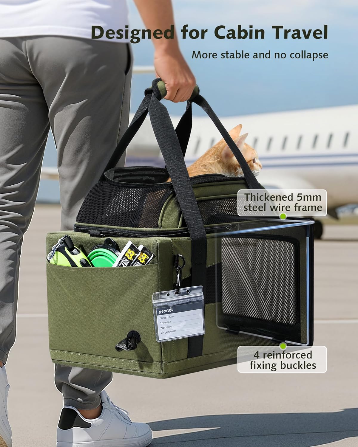 Expandable Airline Approved Pet Carrier for Cats & Dogs, Light Gray | Fits pets under 11 lbs, Under-seat airline approved, Anti-scratch mesh, Safety leash & locking zippers, Leakproof pee pad