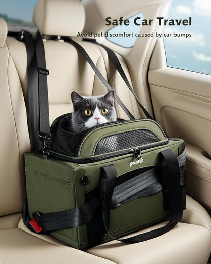 Expandable Airline Approved Pet Carrier for Cats & Dogs, Light Gray | Fits pets under 11 lbs, Under-seat airline approved, Anti-scratch mesh, Safety leash & locking zippers, Leakproof pee pad