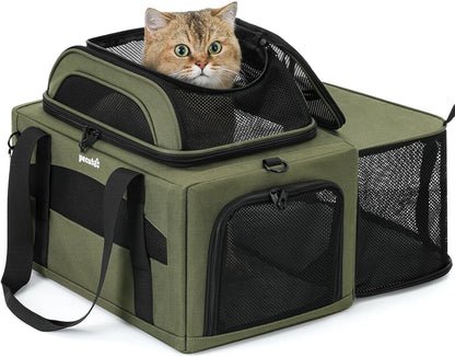 Expandable Airline Approved Pet Carrier for Cats & Dogs, Light Gray | Fits pets under 11 lbs, Under-seat airline approved, Anti-scratch mesh, Safety leash & locking zippers, Leakproof pee pad