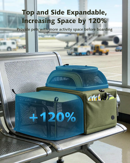Expandable Airline Approved Pet Carrier for Cats & Dogs, Light Gray | Fits pets under 11 lbs, Under-seat airline approved, Anti-scratch mesh, Safety leash & locking zippers, Leakproof pee pad