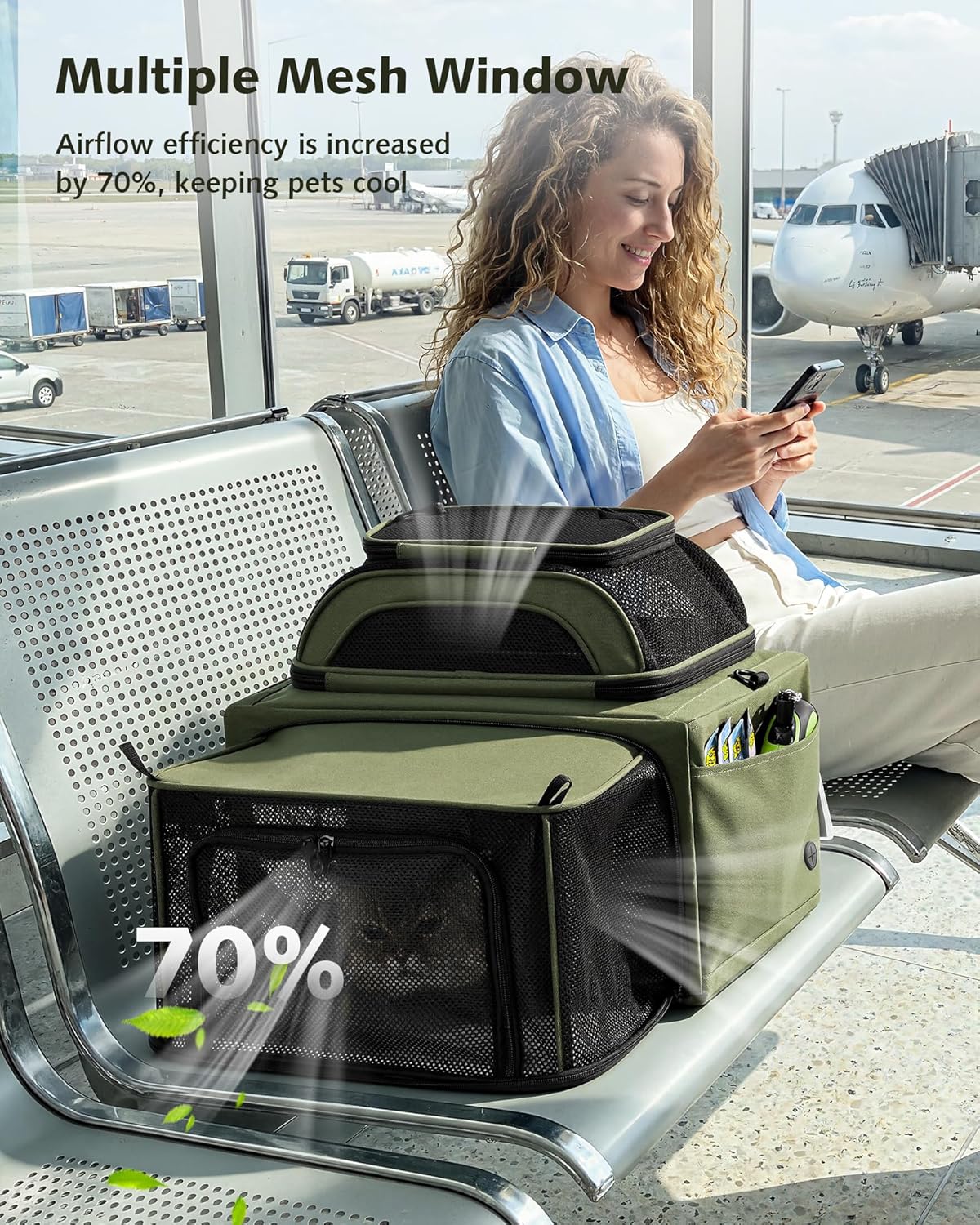 Expandable Airline Approved Pet Carrier for Cats & Dogs, Light Gray | Fits pets under 11 lbs, Under-seat airline approved, Anti-scratch mesh, Safety leash & locking zippers, Leakproof pee pad