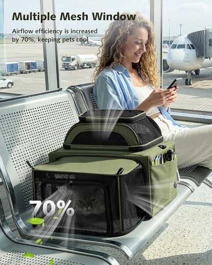 Expandable Airline Approved Pet Carrier for Cats & Dogs, Light Gray | Fits pets under 11 lbs, Under-seat airline approved, Anti-scratch mesh, Safety leash & locking zippers, Leakproof pee pad
