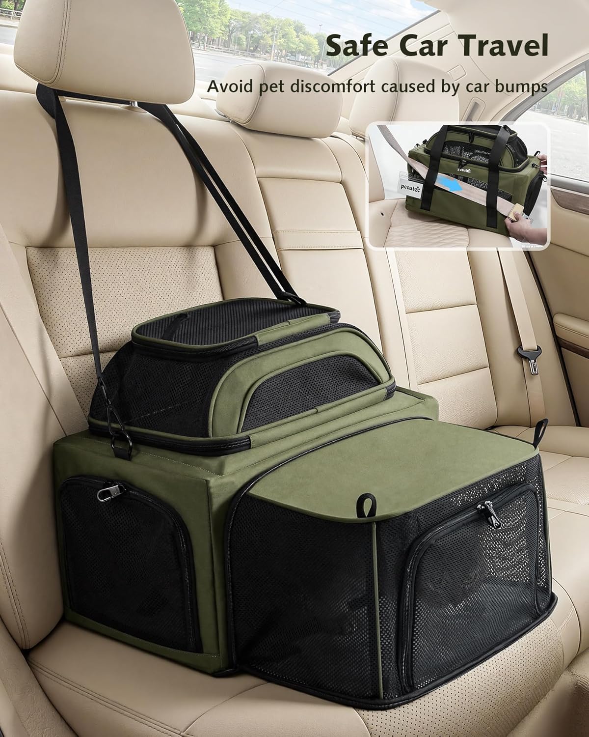 Expandable Airline Approved Pet Carrier for Cats & Dogs, Light Gray | Fits pets under 11 lbs, Under-seat airline approved, Anti-scratch mesh, Safety leash & locking zippers, Leakproof pee pad