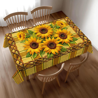 Sunflower Checkered Table Cloth Golden Sunflower Plaid Rectangle Tablecloth Reusable Sunflowers Floral Checkered Farmhouse Table Cloths Washable Tabletop Covers for Kitchen Party, 54"X72"