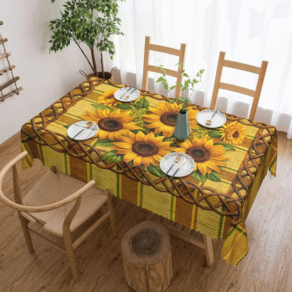 Sunflower Checkered Table Cloth Golden Sunflower Plaid Rectangle Tablecloth Reusable Sunflowers Floral Checkered Farmhouse Table Cloths Washable Tabletop Covers for Kitchen Party, 54"X72"