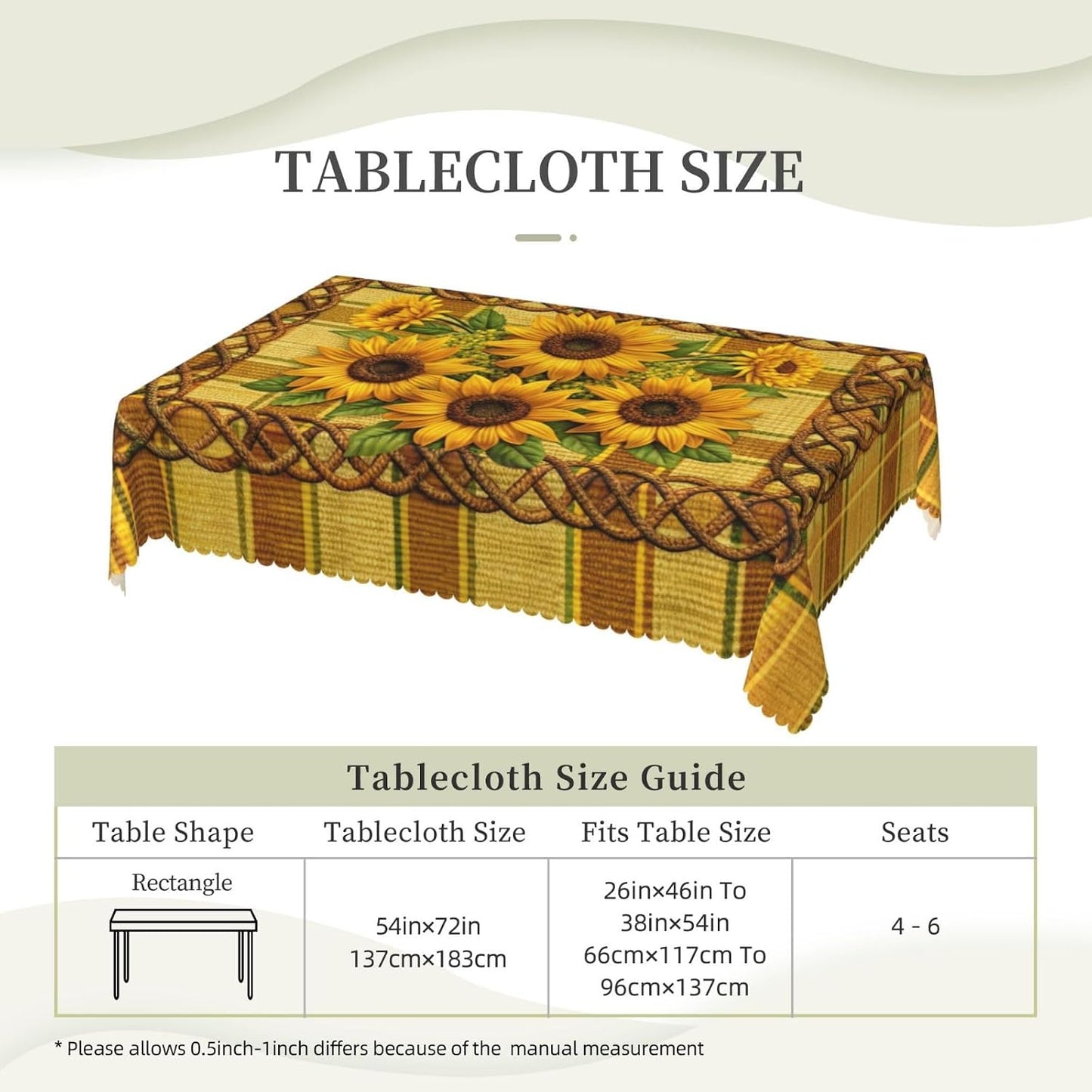 Sunflower Checkered Table Cloth Golden Sunflower Plaid Rectangle Tablecloth Reusable Sunflowers Floral Checkered Farmhouse Table Cloths Washable Tabletop Covers for Kitchen Party, 54"X72"