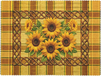 Sunflower Checkered Table Cloth Golden Sunflower Plaid Rectangle Tablecloth Reusable Sunflowers Floral Checkered Farmhouse Table Cloths Washable Tabletop Covers for Kitchen Party, 54"X72"
