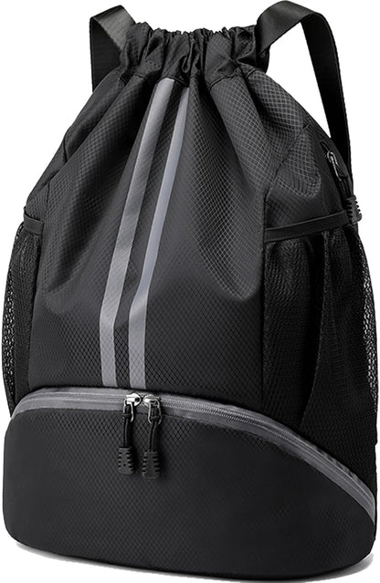 Sports Drawstring Backpack - Swim Gym Bag for Women and Men | String Bag with Shoes Compartment & Wet Proof Pocket, Adjustable Wider Shoulder Strap, For Soccer, Basketball
