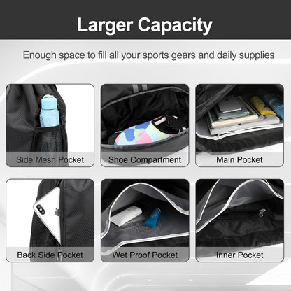 Sports Drawstring Backpack - Swim Gym Bag for Women and Men | String Bag with Shoes Compartment & Wet Proof Pocket, Adjustable Wider Shoulder Strap, For Soccer, Basketball