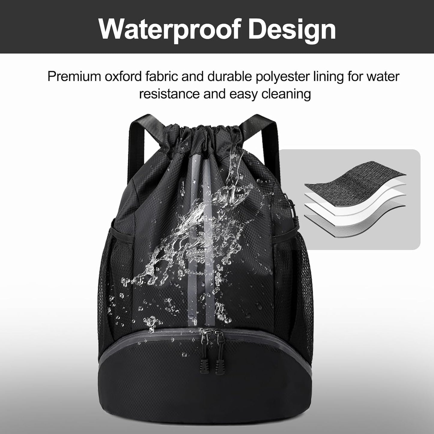 Sports Drawstring Backpack - Swim Gym Bag for Women and Men | String Bag with Shoes Compartment & Wet Proof Pocket, Adjustable Wider Shoulder Strap, For Soccer, Basketball