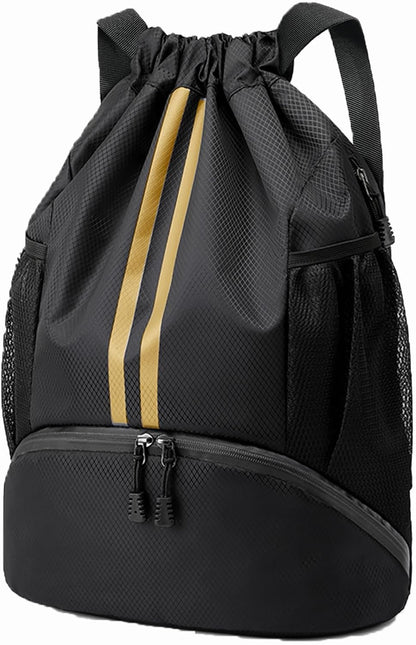Sports Drawstring Backpack - Swim Gym Bag for Women and Men | String Bag with Shoes Compartment & Wet Proof Pocket, Adjustable Wider Shoulder Strap, For Soccer, Basketball