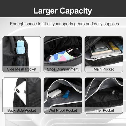 Sports Drawstring Backpack - Swim Gym Bag for Women and Men | String Bag with Shoes Compartment & Wet Proof Pocket, Adjustable Wider Shoulder Strap, For Soccer, Basketball