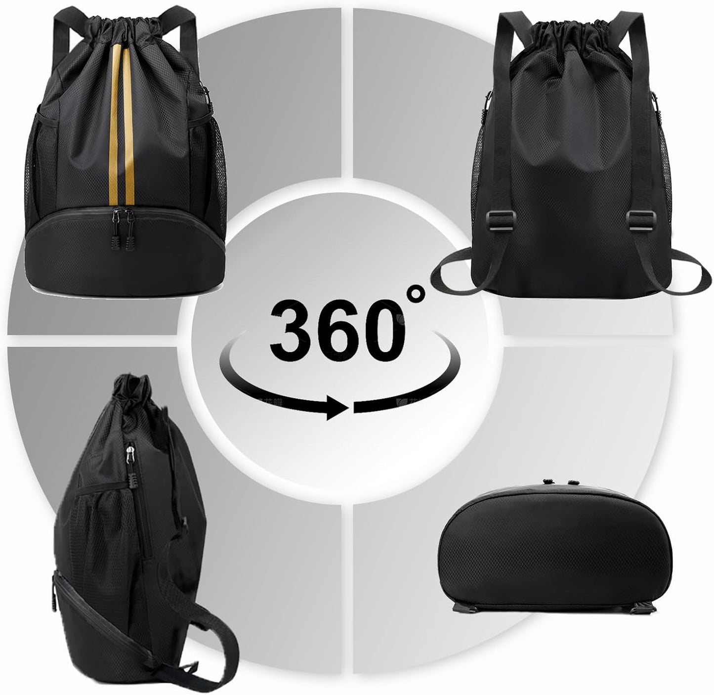 Sports Drawstring Backpack - Swim Gym Bag for Women and Men | String Bag with Shoes Compartment & Wet Proof Pocket, Adjustable Wider Shoulder Strap, For Soccer, Basketball