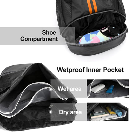 Sports Drawstring Backpack - Swim Gym Bag for Women and Men | String Bag with Shoes Compartment & Wet Proof Pocket, Adjustable Wider Shoulder Strap, For Soccer, Basketball